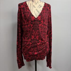 Gap - Women’s Sz Large - Red & Black Damask Sweater - Cotton/Nylon/Spandex